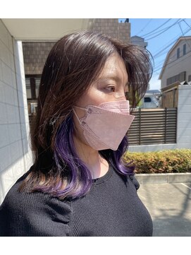 カミビト マヴィー(kamibito mavie) イヤリングカラーパープル／ラベンダー／外ハネミディ／ボブ