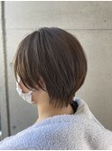 ふんわりエアリー丸みショート ナチュラル暗髪ブラウン