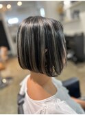 ショート白髪ぼかしハイライトネイビーグレー代官山恵比寿中目黒
