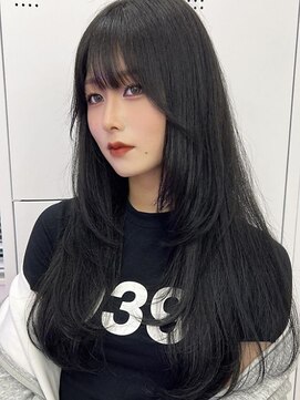 ミミヘアーガーデン(mimi hair garden) ワンカールで決まる韓国風ザクザクレイヤー/暗髪ロング/10代20代