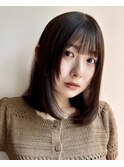 顔まわりレイヤー鎖骨ミディアムオリーブグレージュ