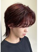 赤髪 ウルフ メンズヘア センターパート