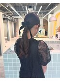 ヘアセット　お呼ばれ　二次会　セットアップ　リボン