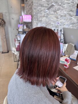 アチーブ ヘア デザイン(achieve hair design) ピンクブラウンブリーチなしカラー大人可愛い外ハネボブスタイル
