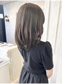 福山Caary大人可愛いトレンドセミロングレイヤーくすみベージュ