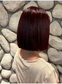 切りっぱなしボブ／ショートボブ／レッドブラウン