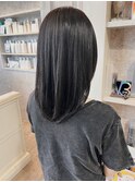 福山美容室caary 顔まわりレイヤー韓国風シースルーブラック20代