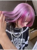 ピンクベージュハッシュレイヤーボブ韓国風ミルクティーベージュ