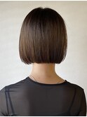 ぱつっとストレート大人ミニボブブラウン系ダークアッシュ