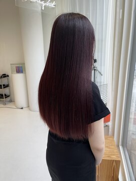 ハイブ 金沢(Hive) ブリーチ無しワインレッドロングストレート髪質改善