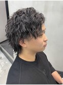 アップバング×スパイラルパーマ