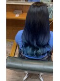 ロングレイヤーブリーチカラーブルーグラデーション