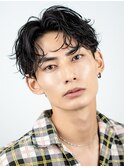 メンズショートフェザーパーマセンターパートニュアンスパーマ