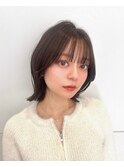 肩上レイヤーボブ前髪ありマロンカラー