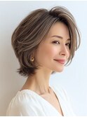 白髪ぼかし脱白髪染め似合わせショートボブ40代50代60代