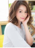 アシンメトリー大人ハイライトくせ毛風ミディa志木30代40代50代