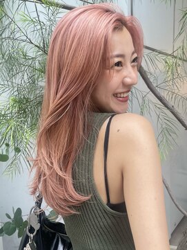 ノラギンザユー(NORA GINZA/U) 顔まわりカットレイヤーカットロングヘアピンクベージュブラウン