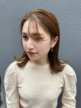 鎖骨ミディアム/シースルーバング/透け感カラー