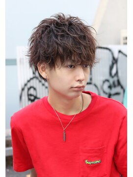 ネイビー(NAVY) グランジパーマ ラフマットマッシュ 2ブロック スパイラル