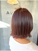 丸型卵形切りっぱなしボブワンレンボブ美髪ピンクブラウン立川