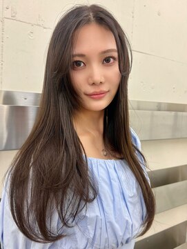 ノク 渋谷(nok) 大人っぽ韓国ネイビーブルージュ前髪カット顔まわりレイヤー