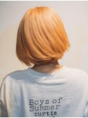 オレンジボブ/ブリーチカラー透明感切りっぱなし辻堂茅ヶ崎