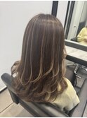 ハイライトバレイヤージュケアブリーチダブルカラーベージュ