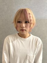 ノブレス(NOBLESSE)&nbsp;ブロンド×ピンクデザインカラー/ショートウルフ