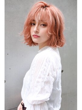 ラフィス ヘアーヴェイル 梅田店(La fith hair vail) 【La fith】 ピンクベージュ×ボブ