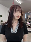 ワインレッド×顔まわりステップカットレイヤー