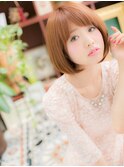ミルクティーピンク前下がり小顔ぶつ切りボブc5大宮20代30代40代