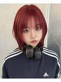 ストリート/赤髪/ワインレッド/チェリーレッド/顔まわりレイヤー