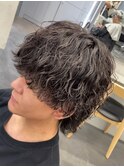 メンズミディアムパーママッシュウルフカット波巻きスパイラル