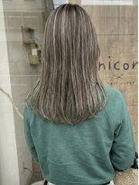 ニコリヘアワークス(nicori hair works)&nbsp;ミディアム×ハイライト×ミルクティーベージュ1