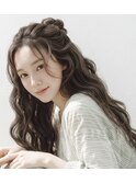 癖毛も活かしてカジュアルハーフアップ×ナチュグレージュロング