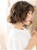 ★黒髪ダークアッシュくせ毛風ゆるふわボブパーマ30代40代★2