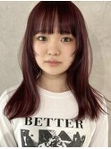 【藤沢/辻堂】顔まわりレイヤー/ミディアム/赤髪/ボルドー