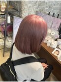 透明感ピンクベージュ丸みボブスタイル小顔フェイスレイヤー