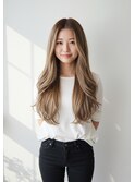 レイヤーロングベージュ20代30代40代くびれエクステ韓国ヘア