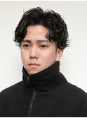 無造作パーマ メンズパーマ センターパート 大人 黒髪 高松