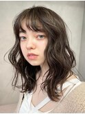 ハイライト_ホワイトグレージュ_ミニウルフ_チェリーブラウン