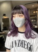顔まわりレイヤーカット(ミディアム)×デザインカラー