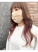 ピンクインナーカラー×ロングレイヤー