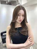小顔ブリーチなし黒髪ネビージュワンレンローレイヤーボブルフ