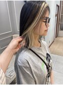 インナーカラー抜きっぱなしブロンド/白髪ぼかしハイライト