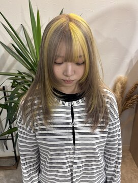 ラニヘアサロン(lani hair salon) ミルクティー×イエロー/デザインカラー/ブロックカラー/