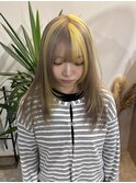 ミルクティー×イエロー/デザインカラー/ブロックカラー/
