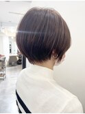 ショートボブ 黒髪 グレーベージュ レイヤーロング