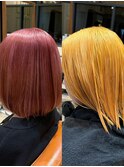 ブリーチあり　ダブルカラー　ピンクベージュ