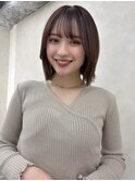 顔周りカット/縮毛矯正/ダークブラウン/コーラルピンク